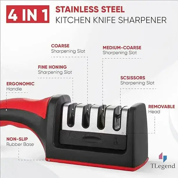 Knife Sharpeners for Kitchen Knives– Stainless Steel 4 in1 Kitchen Knife Sharpener IVY MART