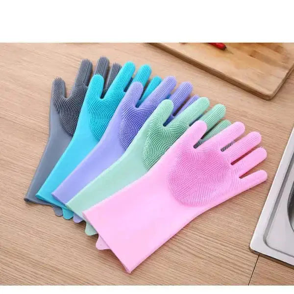 Magic Reusable Silicone Gloves with Wash Scrubber, Heat Resistant, for Cleaning, Household, Dish Washing, Washing the Car IVY MART