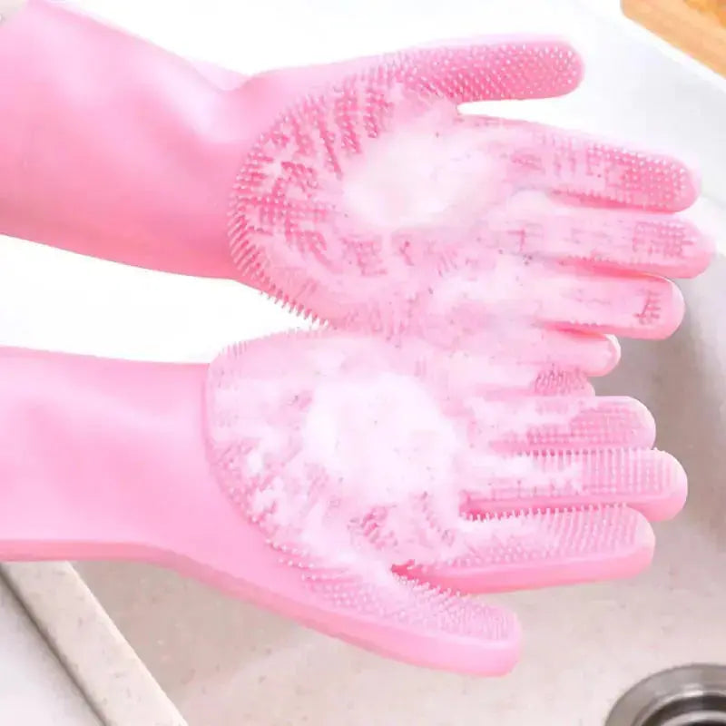 Magic Reusable Silicone Gloves with Wash Scrubber, Heat Resistant, for Cleaning, Household, Dish Washing, Washing the Car IVY MART