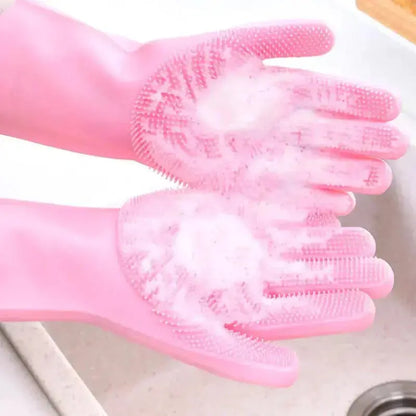 Magic Reusable Silicone Gloves with Wash Scrubber, Heat Resistant, for Cleaning, Household, Dish Washing, Washing the Car IVY MART