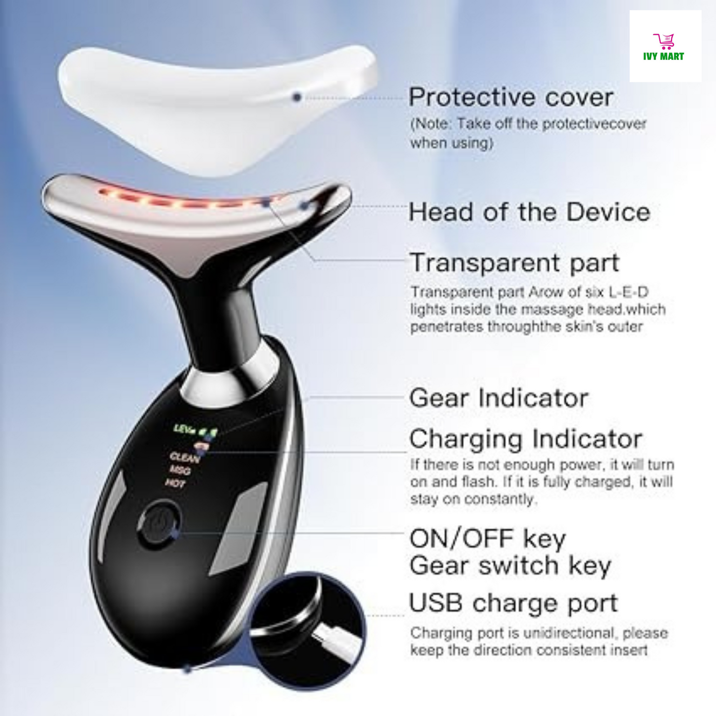 3-in-1 Beauty Massager for Face and Neck, Based on Triple Action LED.