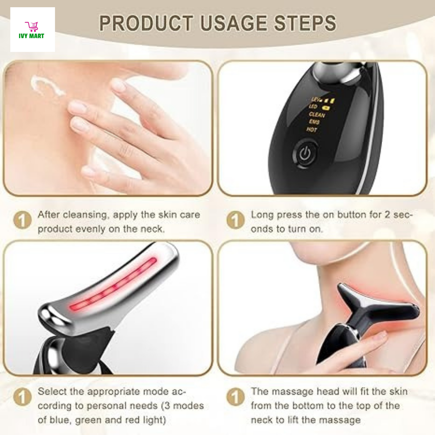 3-in-1 Beauty Massager for Face and Neck, Based on Triple Action LED.