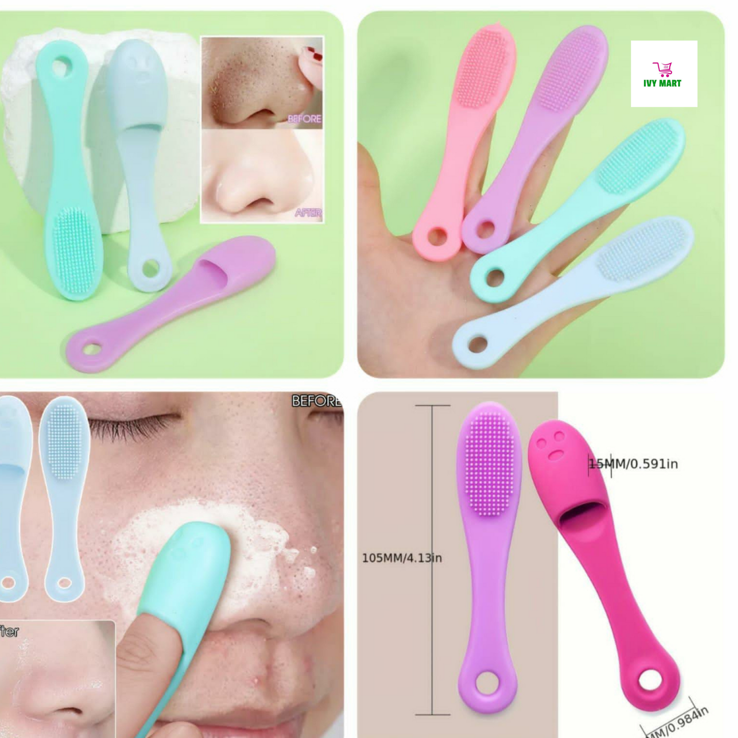 Silicone Nose Brush Facial Pore Cleaner Finger Shape Double-side Scrub Nose Clean Brush Blackhead Remove Washing Skin Care Tool